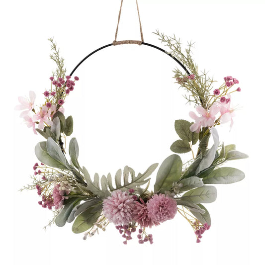 Charming Pink Floral Valentine's Wreath | Home Décor | 16" Artificial Door Decoration