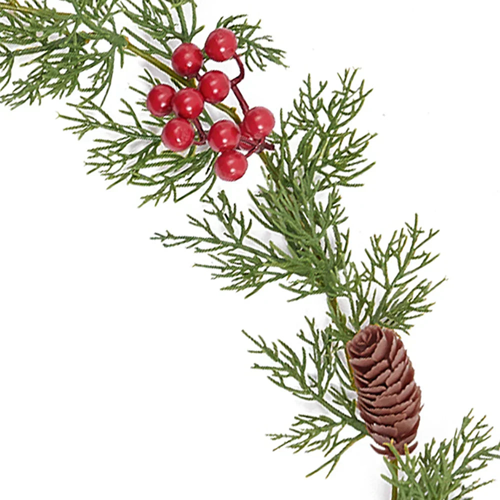 Handcrafted 2M Christmas Pine Vine Garland with Red Berries Rattan
