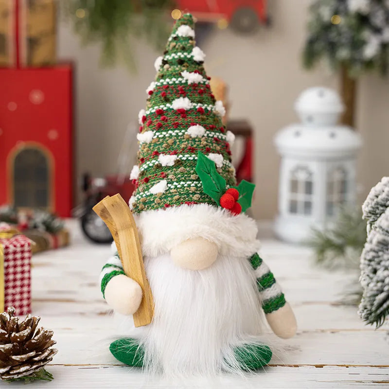 Enchanting Christmas Doll Sled Elf Ski Gnome with LED Light - 28cm (2pc Red Green)
