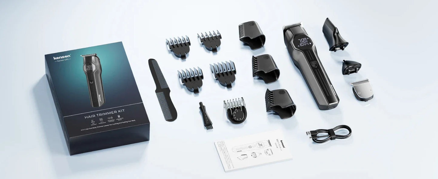 4-in-1 Cordless Hair Clipper & Grooming Kit with LED Display