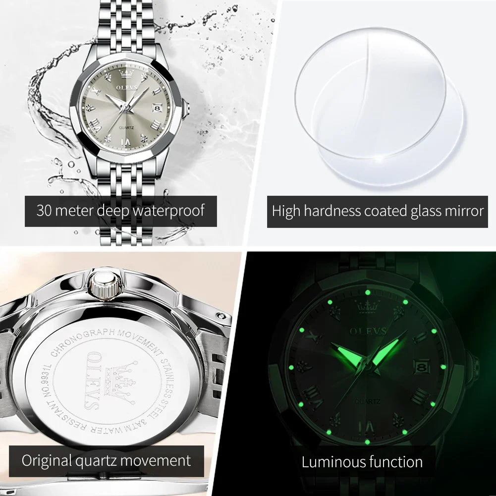 Womens Stainless Steel Quartz Watch Waterproof (Silver Grey)