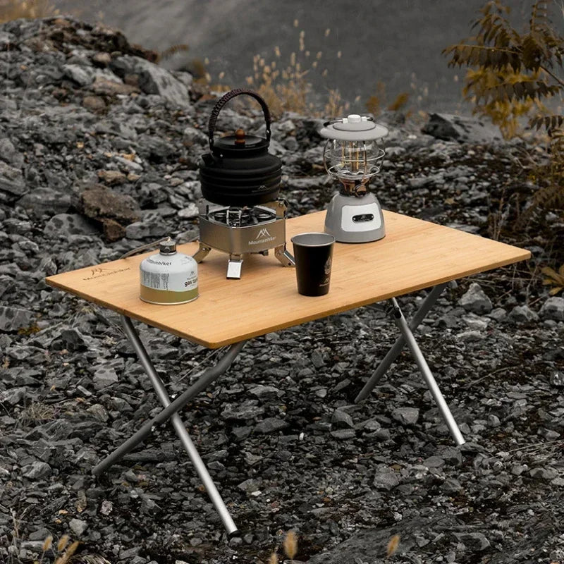 Bamboo Folding Camping Table 2-Fold Brown