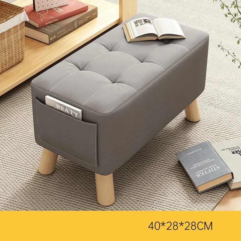 Minimalist Gray Solid Wood Shoe Stool for Home Entryways