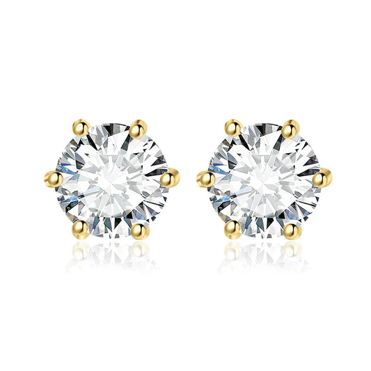 Earrings Stud Round 5A Zirconia for Women (Gold)