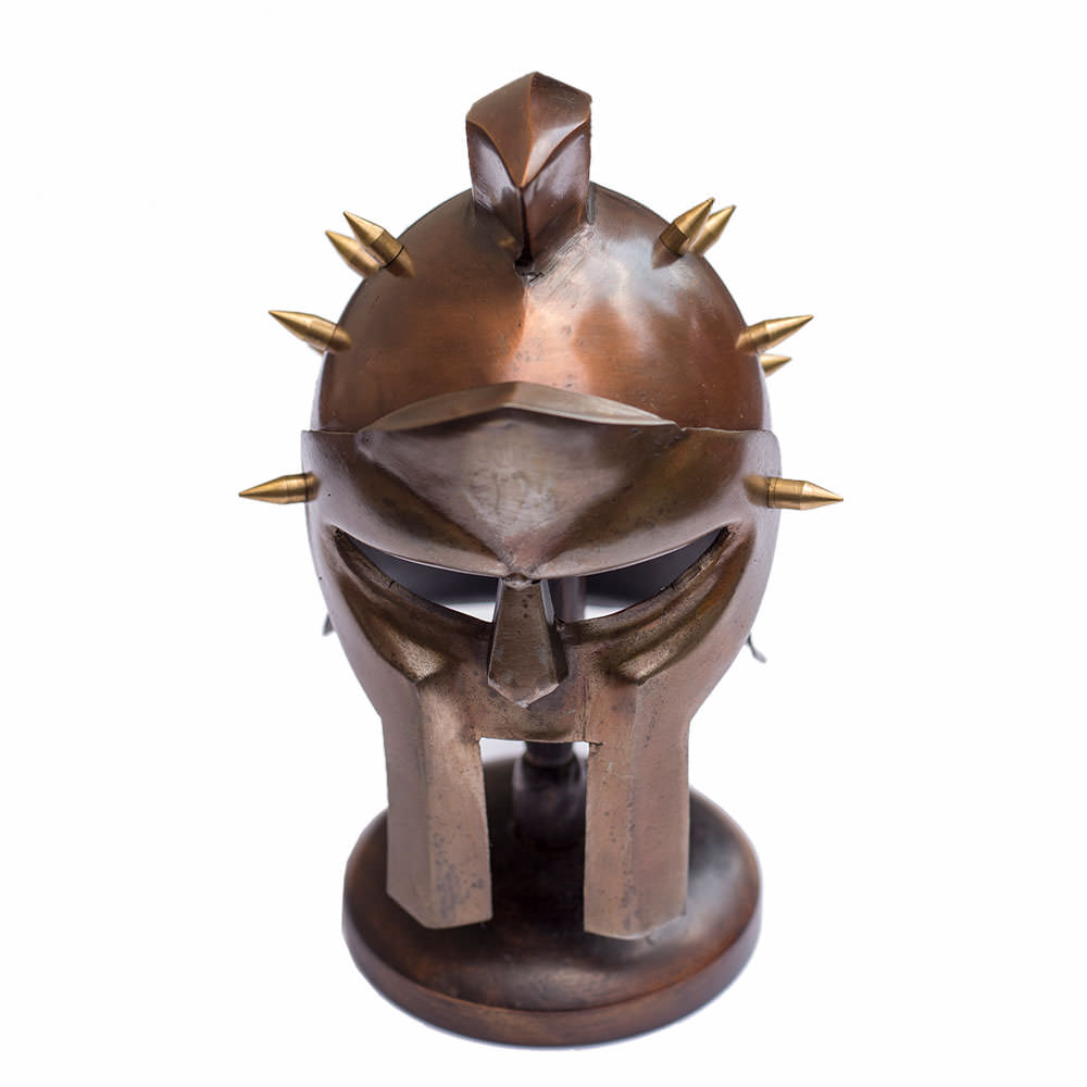 Spiked Brass Miniature Gladiator Maximus Helmet Display