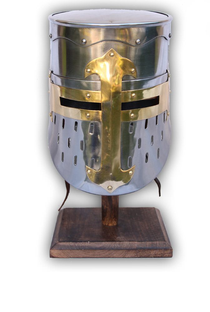 Knights Templar Crusader Helmet Medieval Armor 16 Guage With Stand - TOPHATTER'S ARMORY DEALS