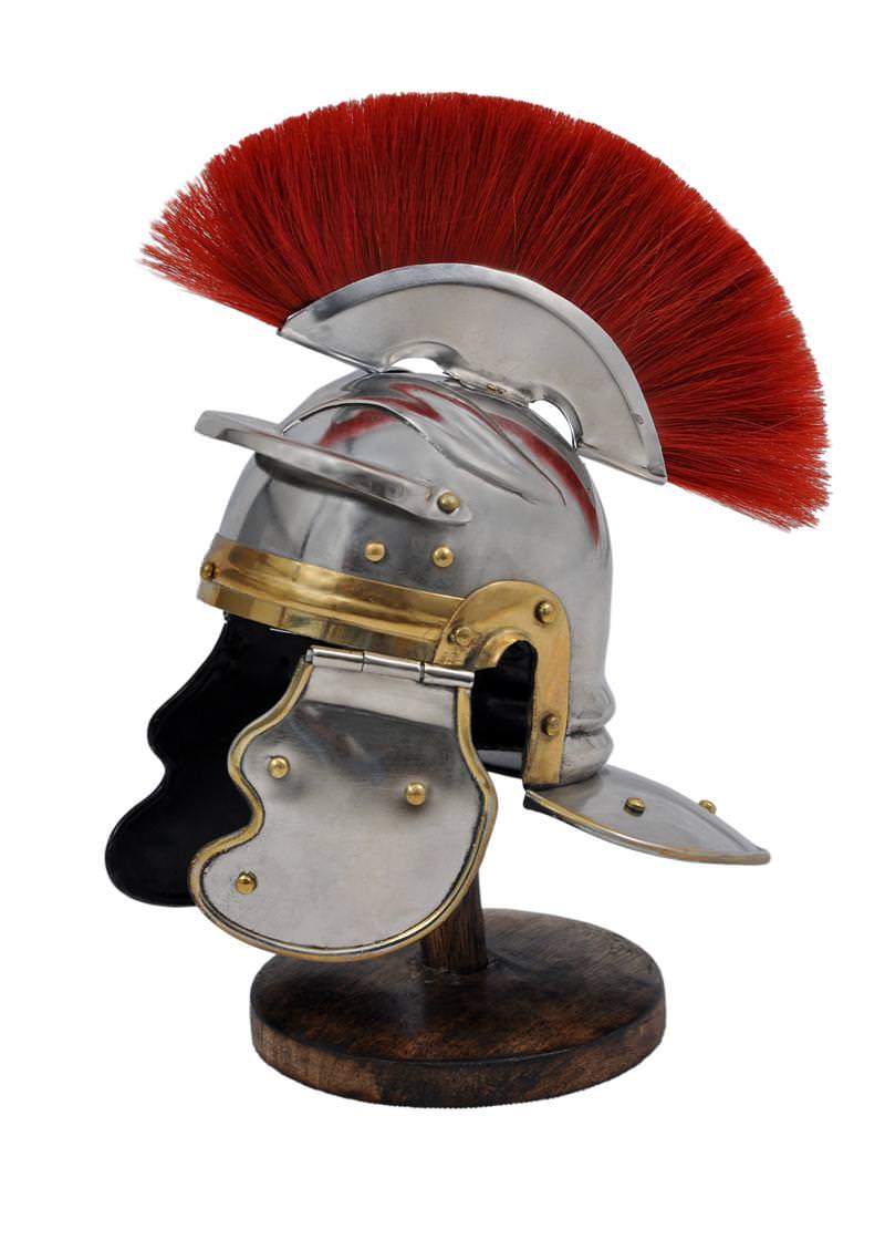 Miniature Roman Imperial Centurion Historical Helmet With Red Plume & Display Stand - TOPHATTER'S ARMORY DEALS