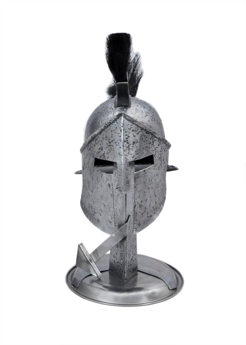 Miniature 300 Spartan Helmet Roman Armor With Black Plume & Display Stand