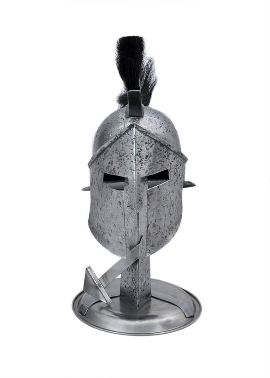 Miniature 300 Spartan Helmet Roman Armor With Black Plume & Display Stand
