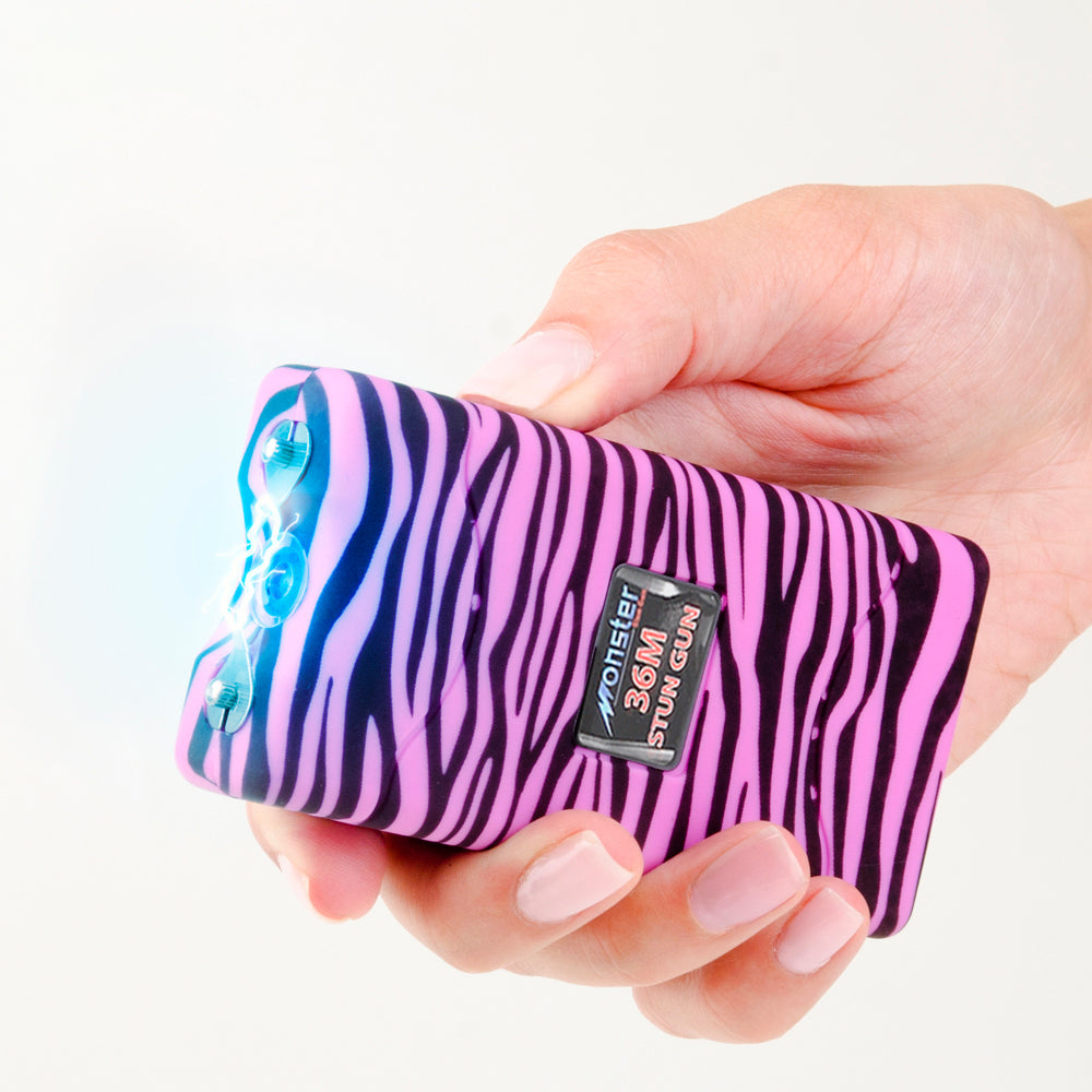 Zebra Pink/Black Monster 36 Million Volt Rechargeable Stun Gun - LED Light