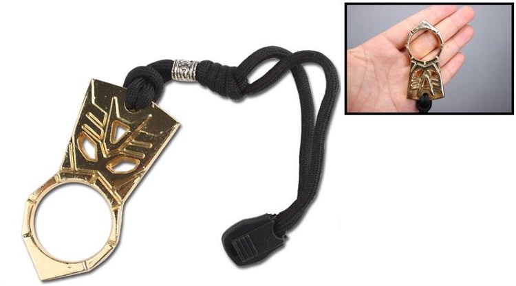 Self Defense Finger Skull Knuckle Jabber, Bottle Opener, Gold Survival Tool