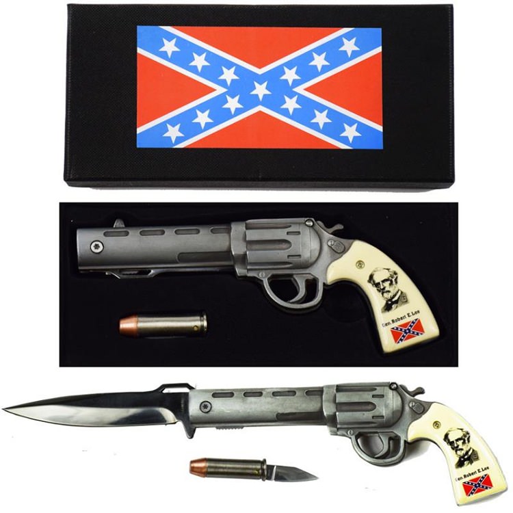 Robert E. Lee Pistol Spring Assisted Gun Knife with Bullet Folding Knife Set