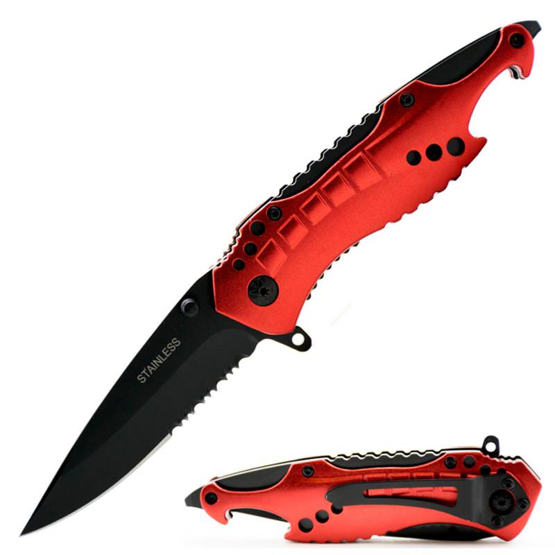 Spring Assist Red Shark Tactical Combo Edge Rescue Knife