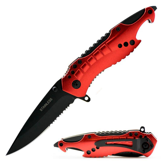Spring Assist Red Shark Tactical Combo Edge Rescue Knife