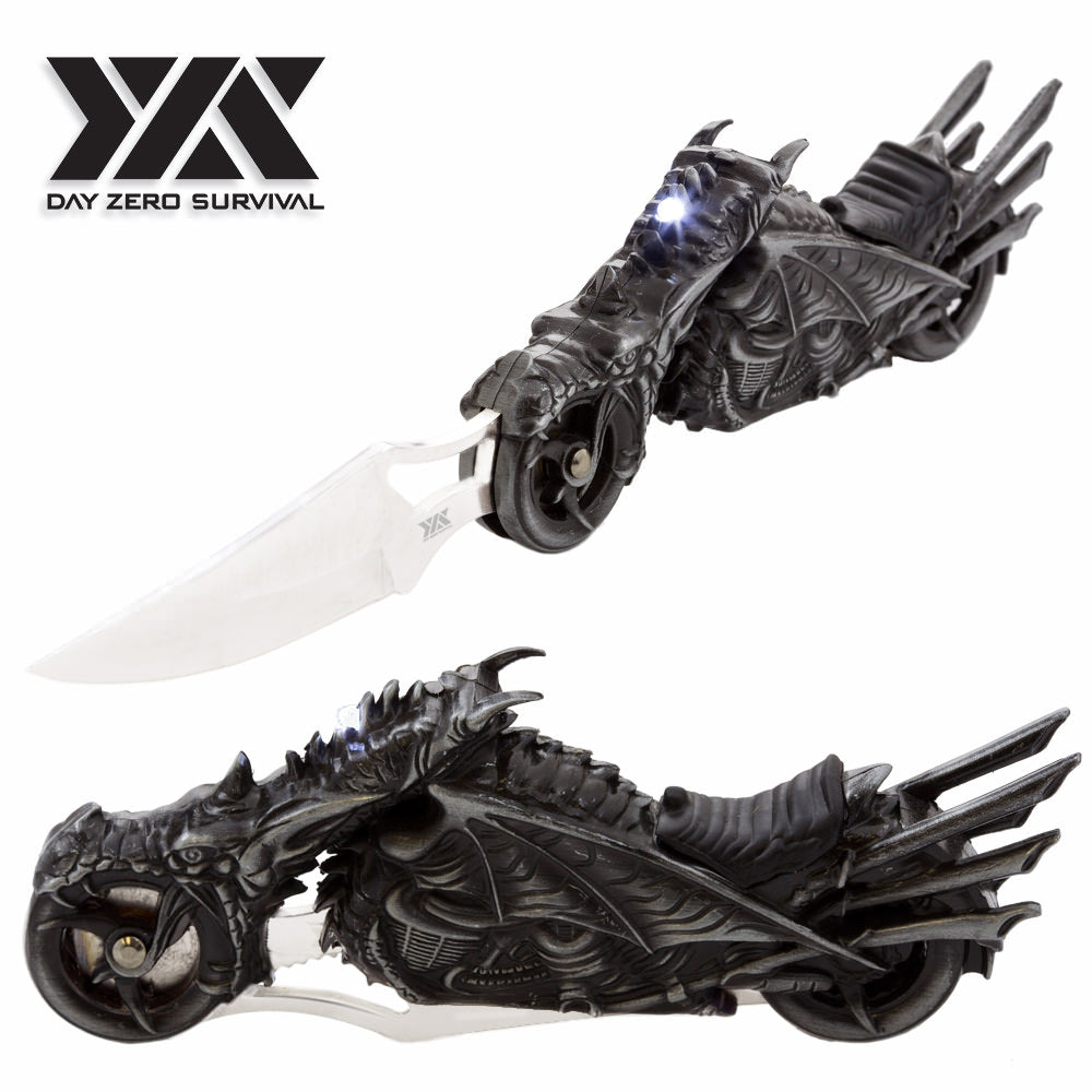 Fantasy Dragon Motorcycle Folding Knife With LED Light
