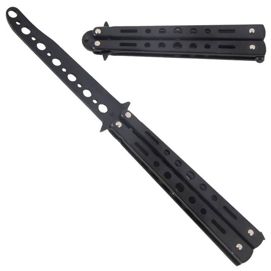 8.7" Black Metal Practice Butterfly Balisong Trainer Training Knife Dull Tool