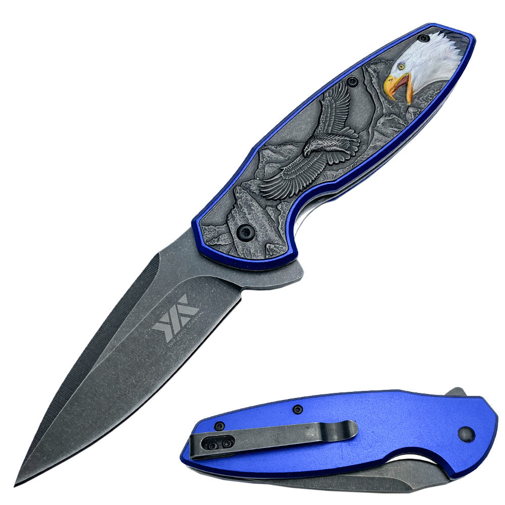 8" American Bald Eagle Spring Assisted Folding Pocket Knife Blue - TOPHATTER'S ARMORY DEALS