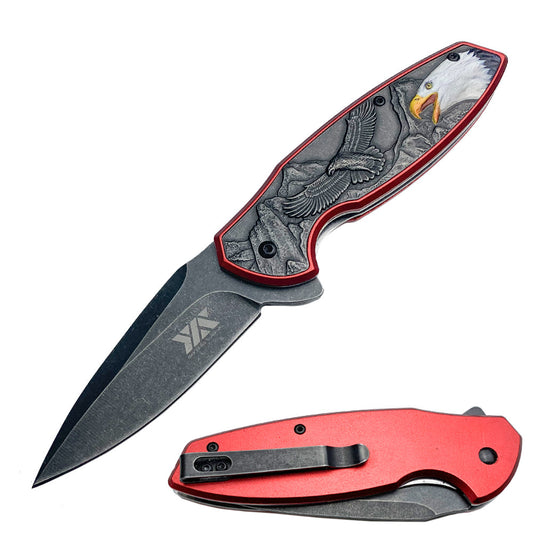 8" American Bald Eagle Spring Assisted Folding Pocket Knife Red