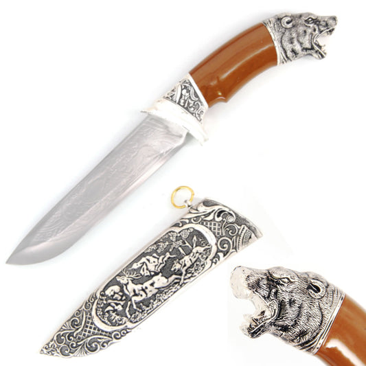 Alaskan Bear Head Dagger Fixed Blade Hunting Knife With Scabbard