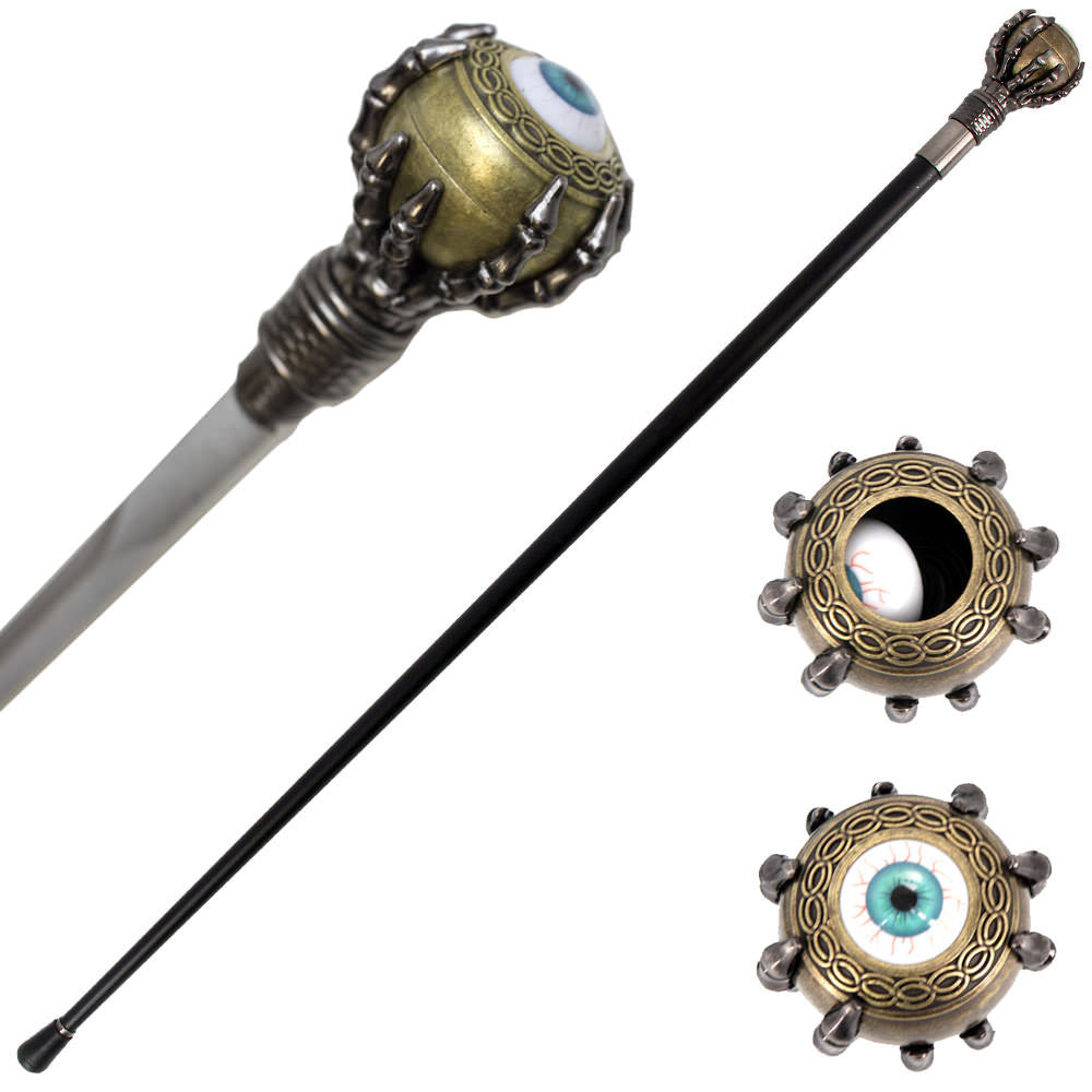 37" Rolling Evil Eye Cane Sword With Skeletal Hand Handle