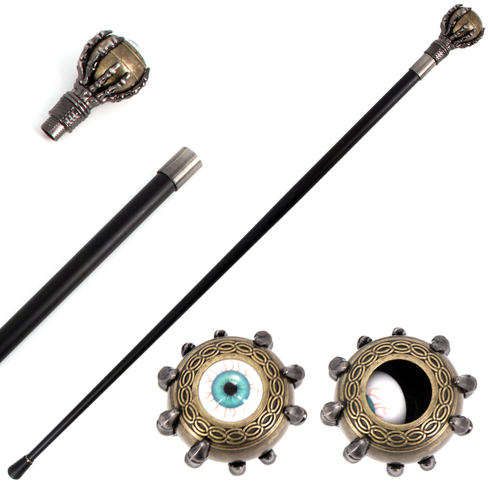 37" Rolling Evil Eye Swagger Cane Staff with Skeletal Hand Handle - TOPHATTER'S ARMORY DEALS