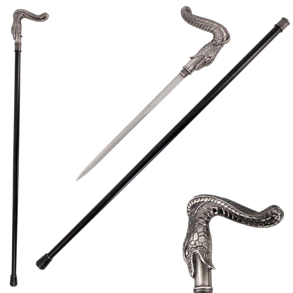 36.5 Inches Silver Burst Snake Head Cane Sword