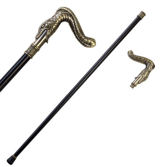 36.5 Inches Brass Finish Burst Snake Head Cane Staff