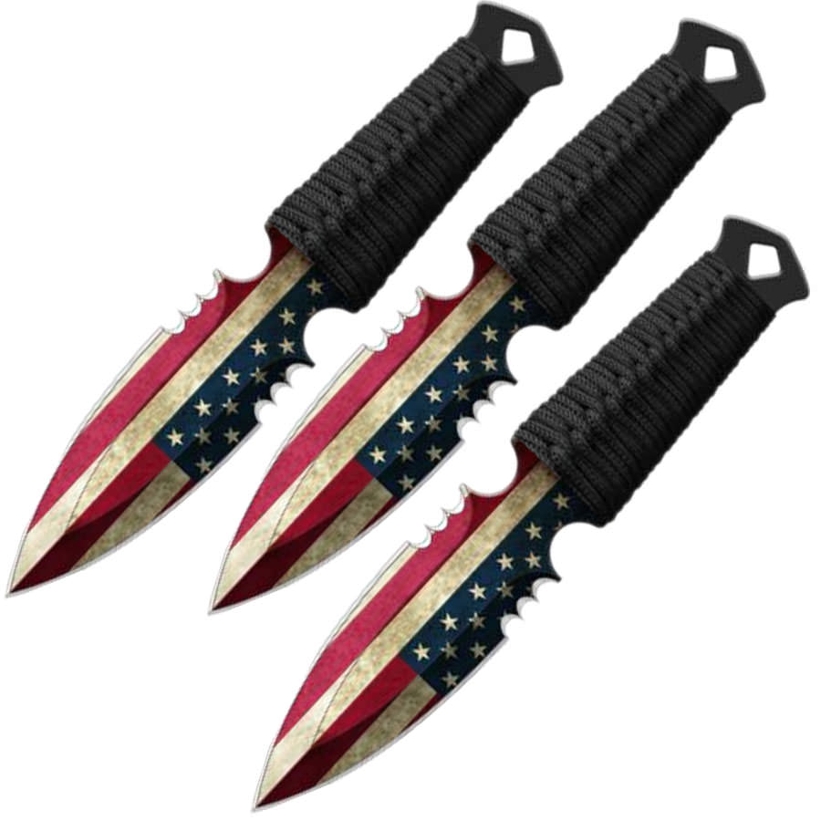 7.5" Tactical USA Flag American 3 Piece Throwing Knife Set - TOPHATTER'S ARMORY DEALS