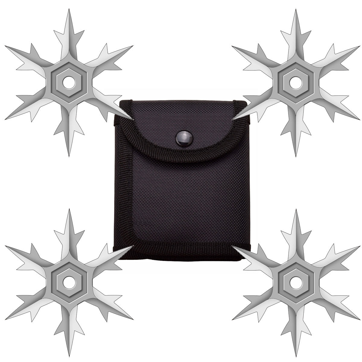 4 Pc Set Silver Finish Six Point Throwing Ninja Stars Snowflake Shurikens - TOPHATTER'S ARMORY DEALS