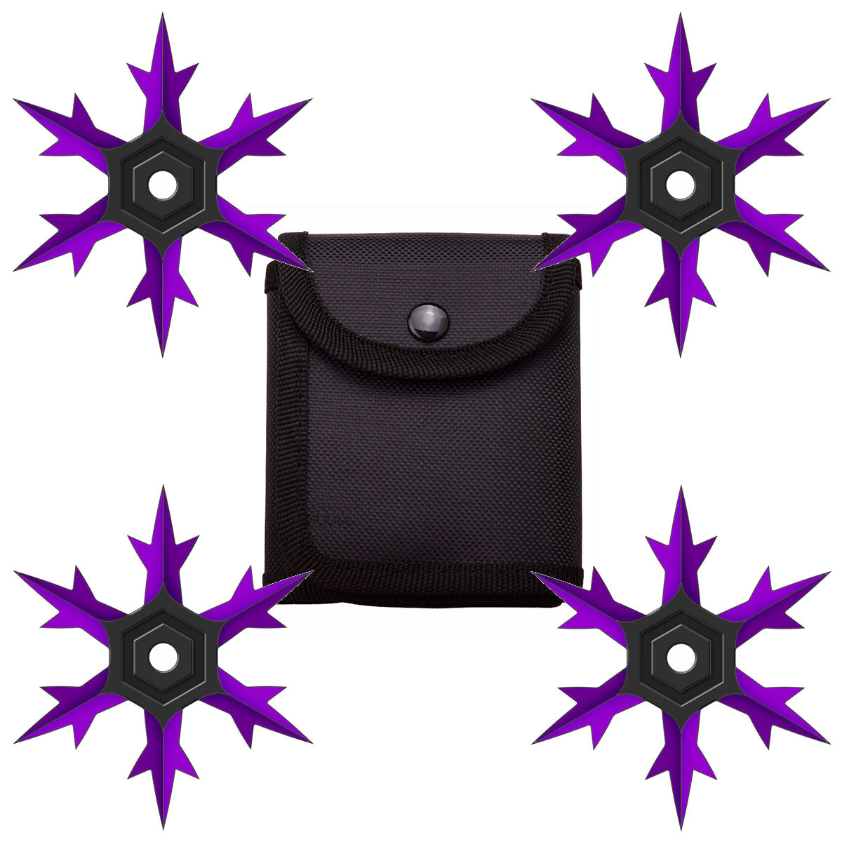 4 Pc Set Purple and Black Finish Six Point Throwing Ninja Stars Snowflake Shurikens - TOPHATTER'S ARMORY DEALS