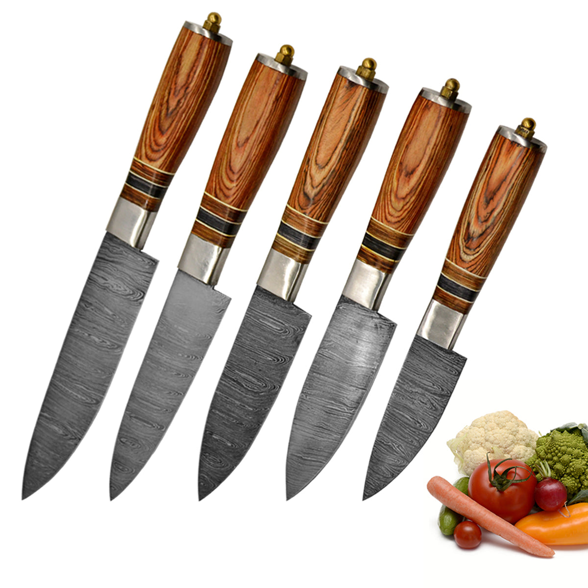 Hand Forged Damascus Steel Chef's Knife Set of 5 Kitchen Gift Knives - TOPHATTER'S ARMORY DEALS