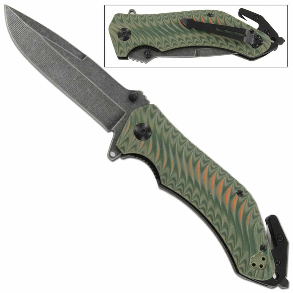 3.75" Blade Green Tactical EDC Spring-Assist Folding Knife G10 Handle - TOPHATTER'S ARMORY DEALS