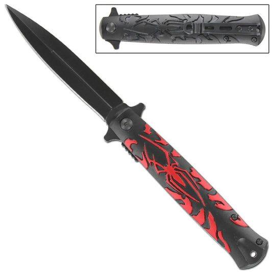 4" Blade Red Spider Spring-Assist Folding Stiletto Knife