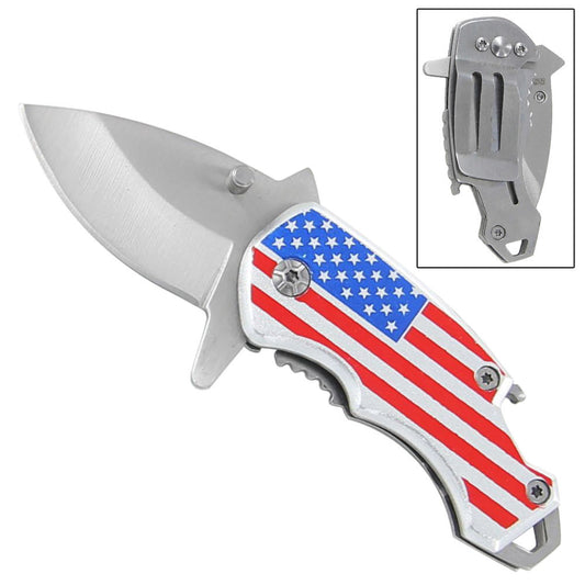 American Flag Handle Spring Assist Bottle Opener Pocket Knife With Money Clip