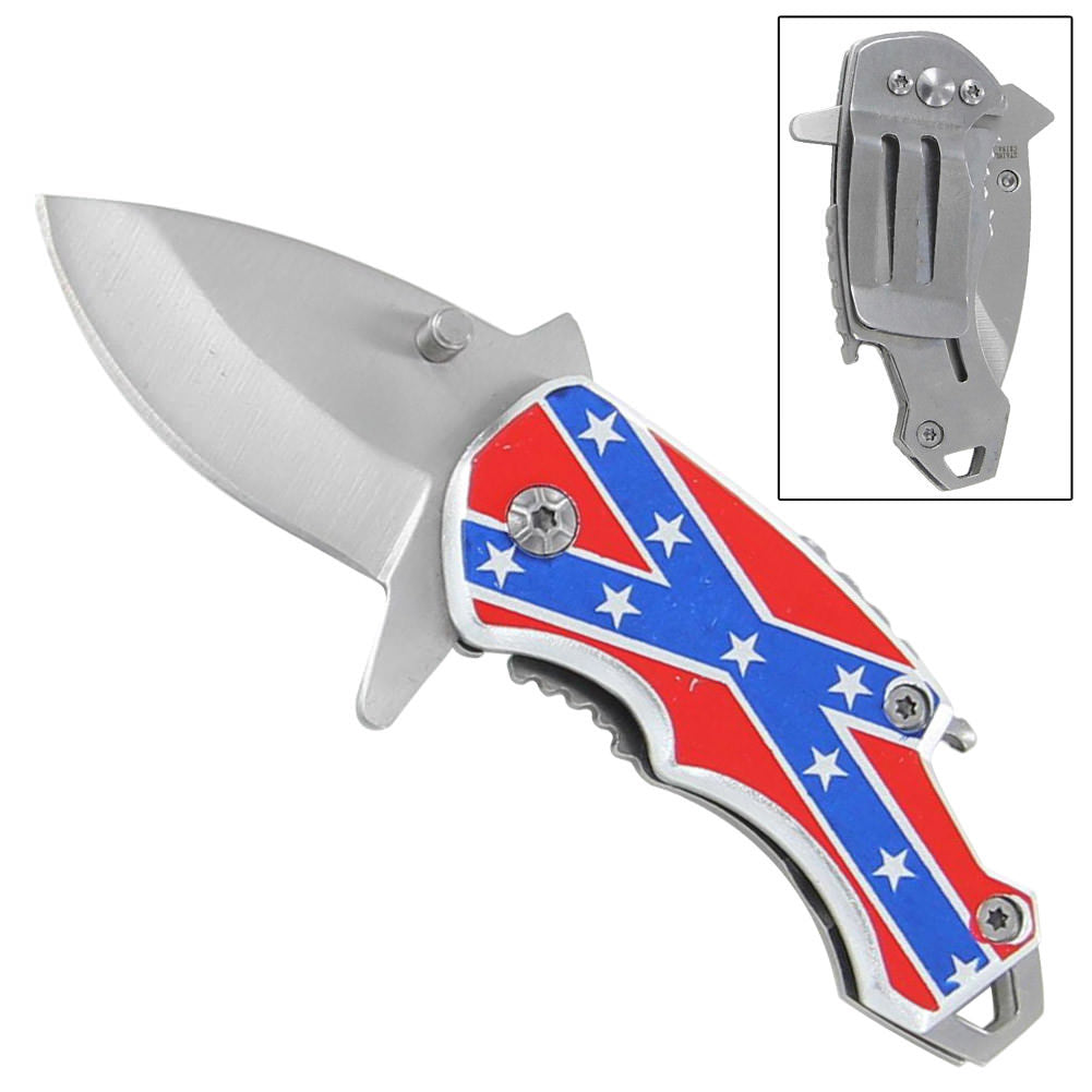 Confederate Spring Assist Bottle Opener Pocket Knife With Money Clip