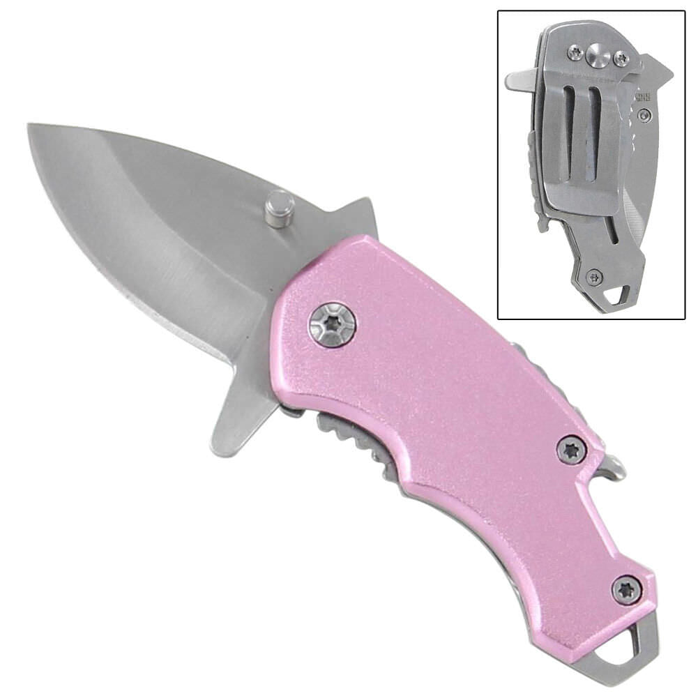 Pocket Money Clip Bottle Opener Pink Ice Spring Assisted Purse Knife