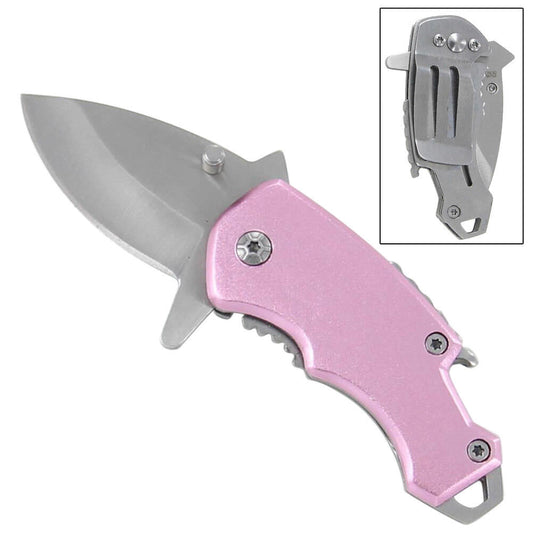 Pocket Money Clip Bottle Opener Pink Ice Spring Assisted Purse Knife