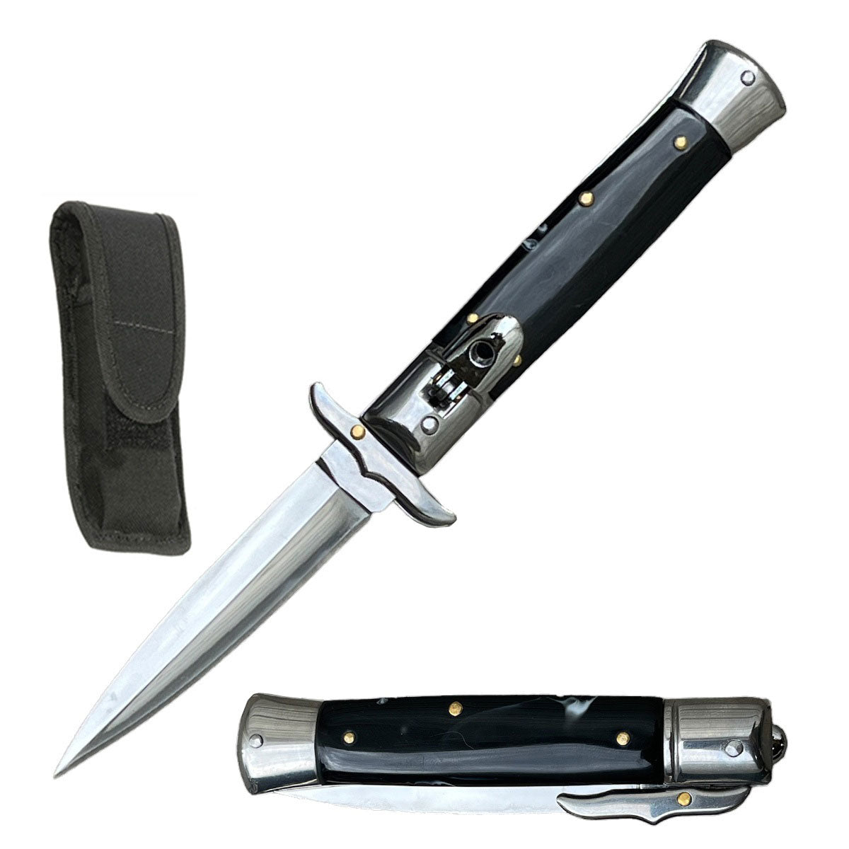 8.25" Black Pearl Handle Automatic Lever Lock Stiletto Knife - TOPHATTER'S ARMORY DEALS