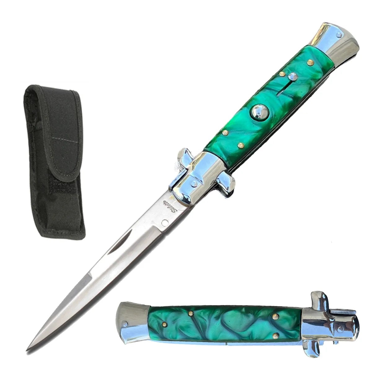 8.75" Classic Green Italian Stiletto Switch Blade Automatic Knife - TOPHATTER'S ARMORY DEALS