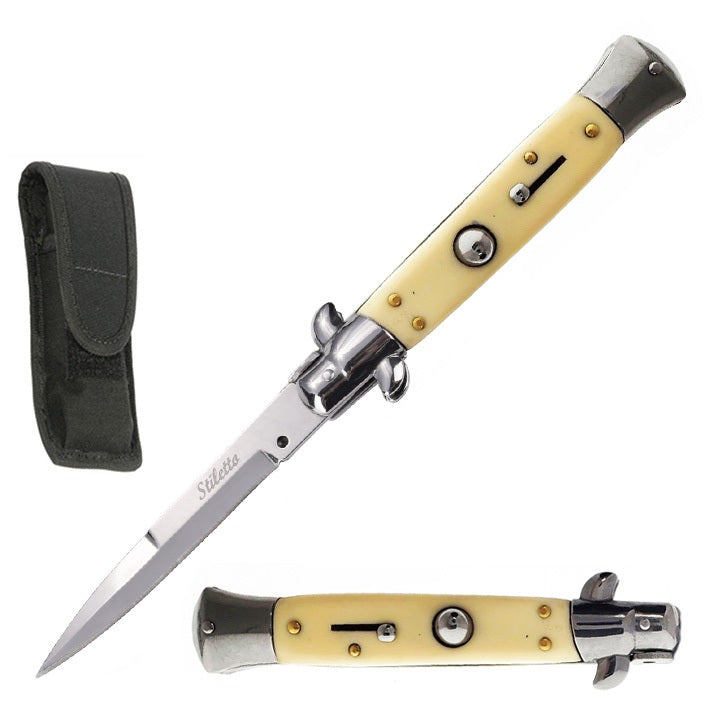 8.75" Italian Stiletto Automatic Switch Blade Knife Ivory Handle - TOPHATTER'S ARMORY DEALS