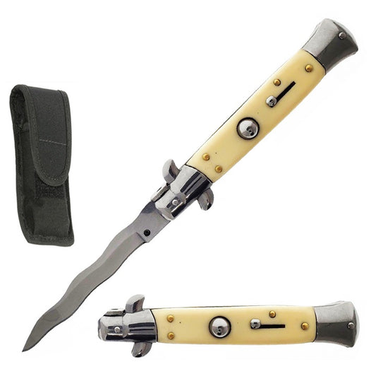 9" Ivory Handle Italian Stiletto Switch Kris Blade Pocket Knife