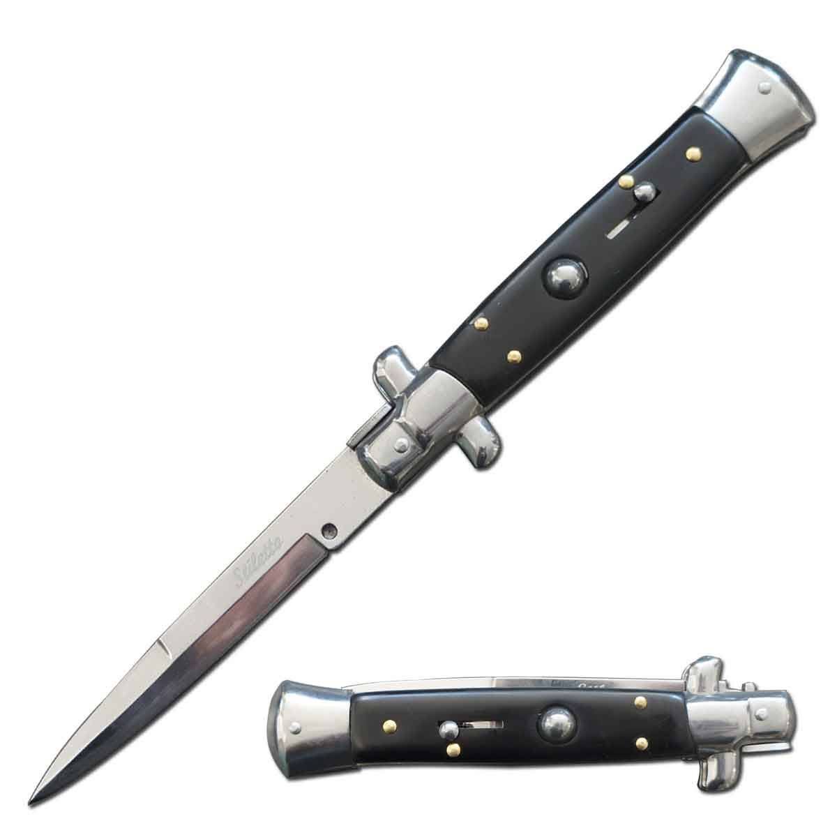 9.75" Italian Milano Stiletto Black Automatic Knife - TOPHATTER'S ARMORY DEALS