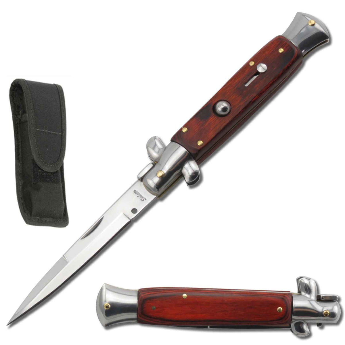 9.75" Italian Milano Stiletto Pakkawood Handle Automatic Knife - TOPHATTER'S ARMORY DEALS