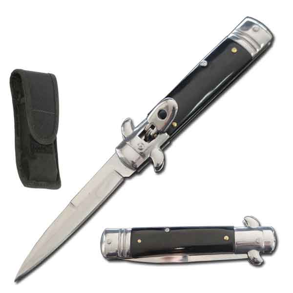 7.75" Automatic Switchblade Lever Lock Knife - Black Handle - TOPHATTER'S ARMORY DEALS