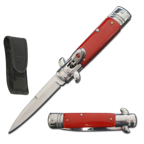 7.75" Automatic Switchblade Lever Lock Knife - Red Handle - TOPHATTER'S ARMORY DEALS