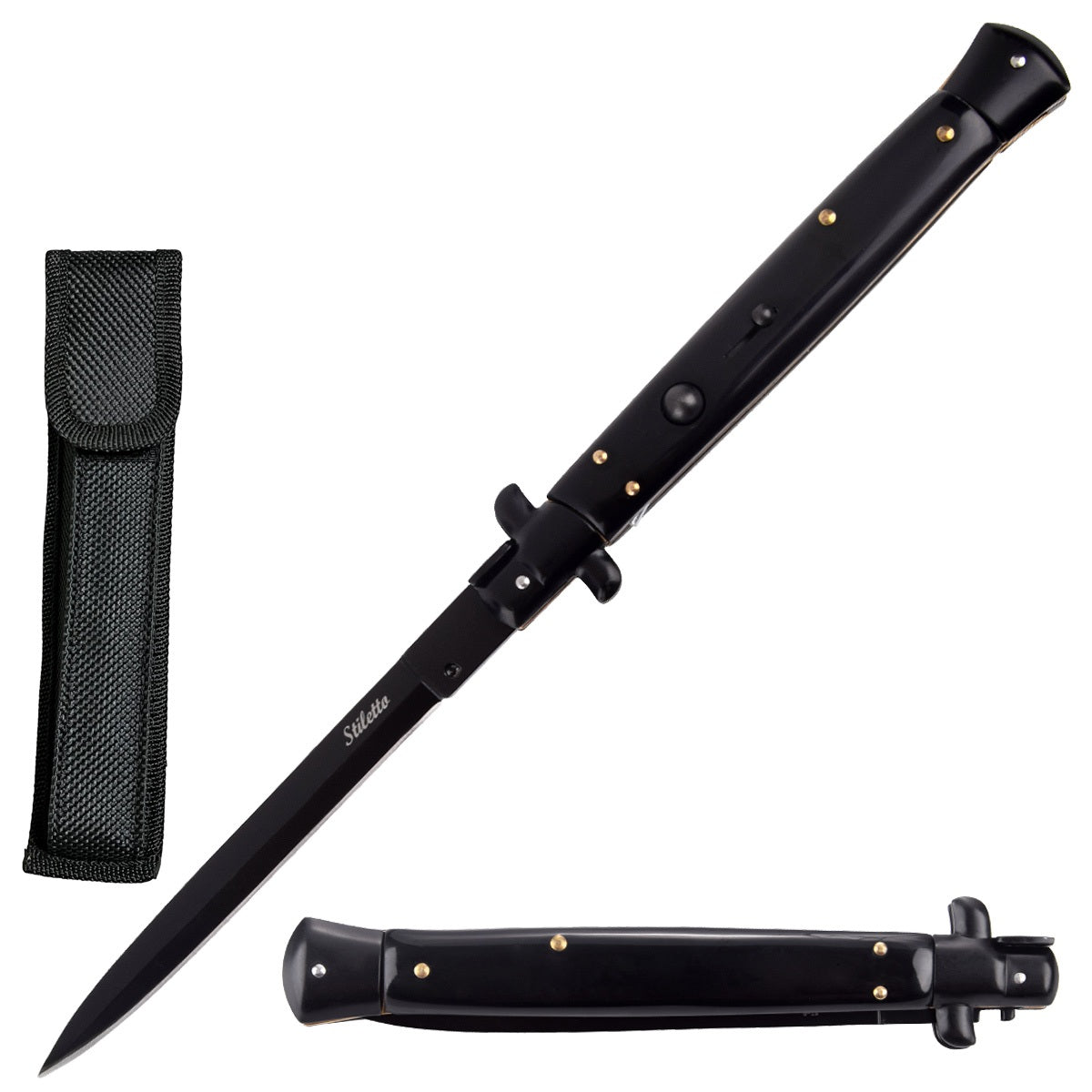 13" Big Boy Black Auto Italian Stiletto Switchblade Knife - TOPHATTER'S ARMORY DEALS