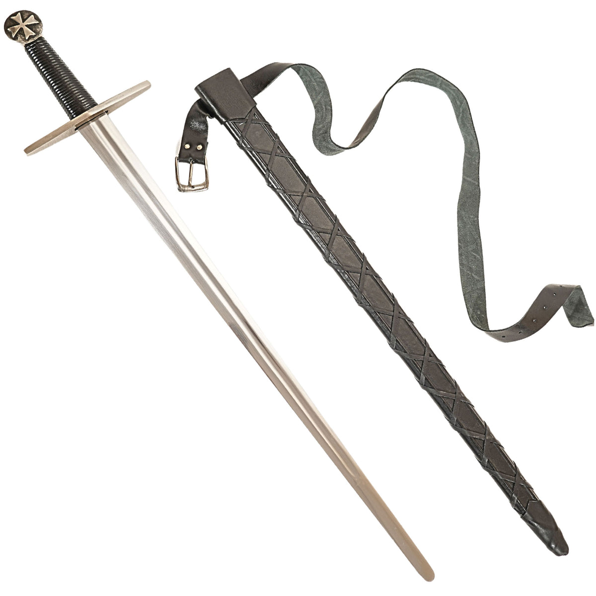 Crusader Sword With Scabbard and Belt Full Functional Battle Ready Tempered Steel - TOPHATTER'S ARMORY DEALS