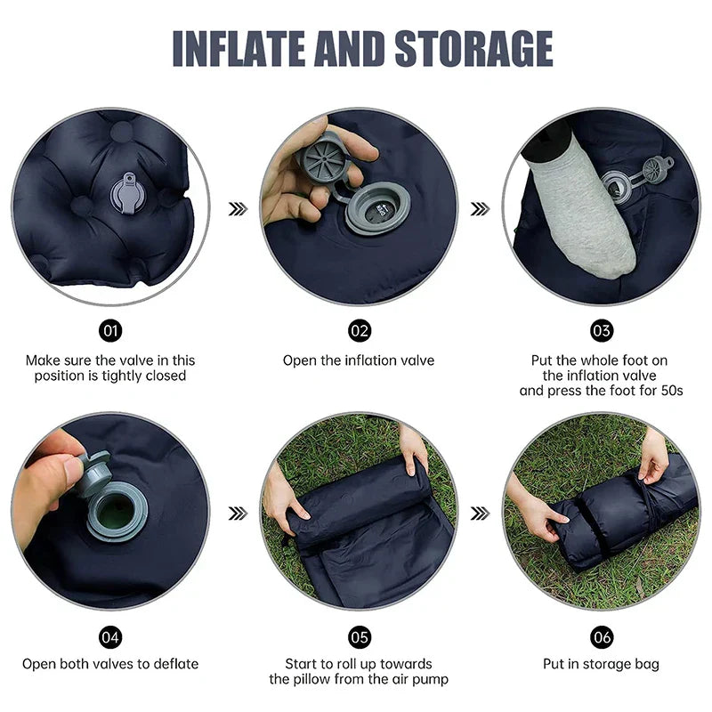 Double Inflatable Camping Mattress with Built-in Pillow Pump Navy Blue