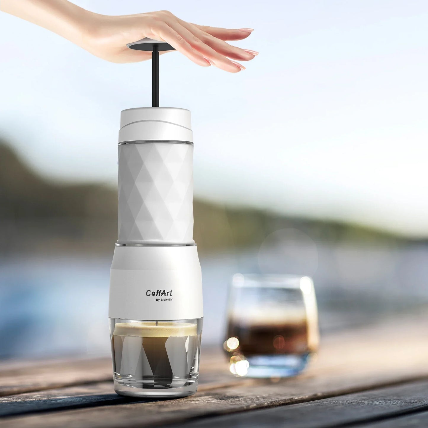 Portable Hand Press Espresso Maker 3 in 1 Travel Coffee Brewer White
