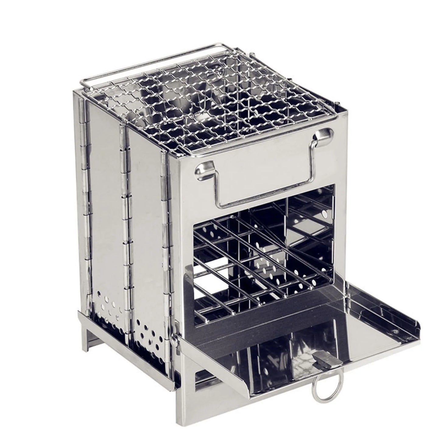Foldable Stainless Steel Wood Stove Silver